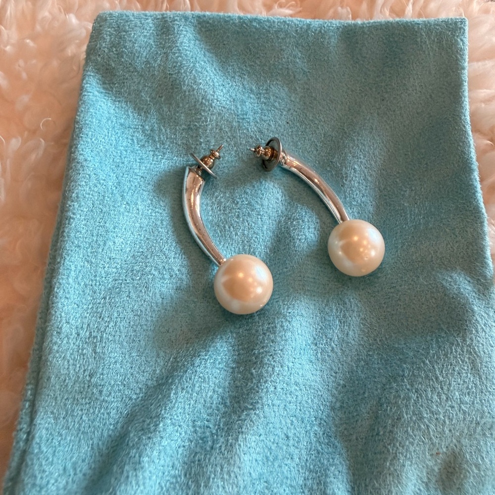 Classic Silver Hoop Earrings with White Pearl Drops